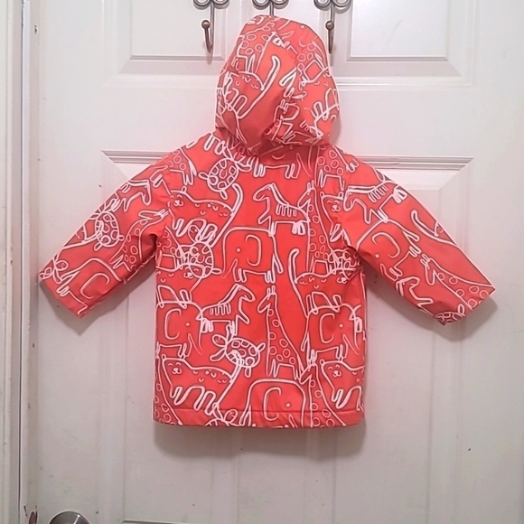 iXTREME BABY BOY FLEECE LINED ANIMAL PRINT HOODED RAIN ORANGE JACKET SIZE 12M - Picture 4 of 7